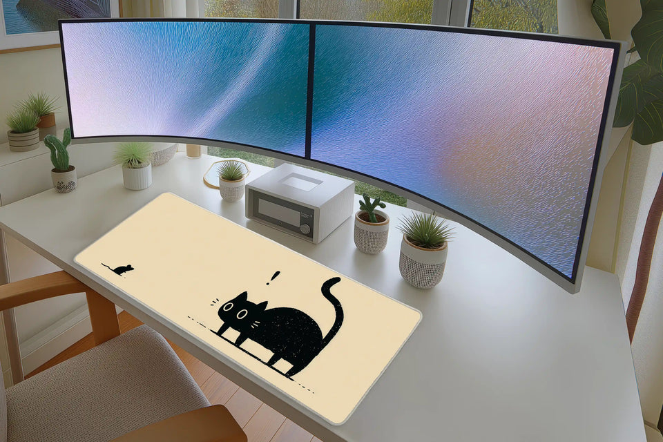 Black Cat Mouse Cream Minimal mouse pad showing stitched edge detail