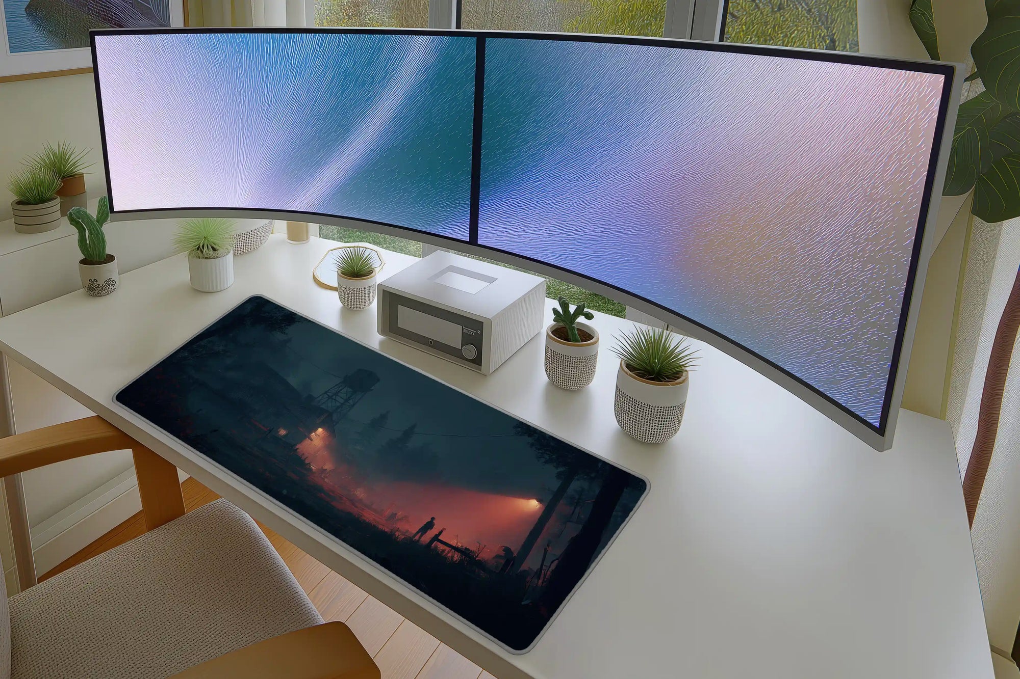 Dystopian Forest Outpost Mousepad – Moody Sci-Fi Art Print