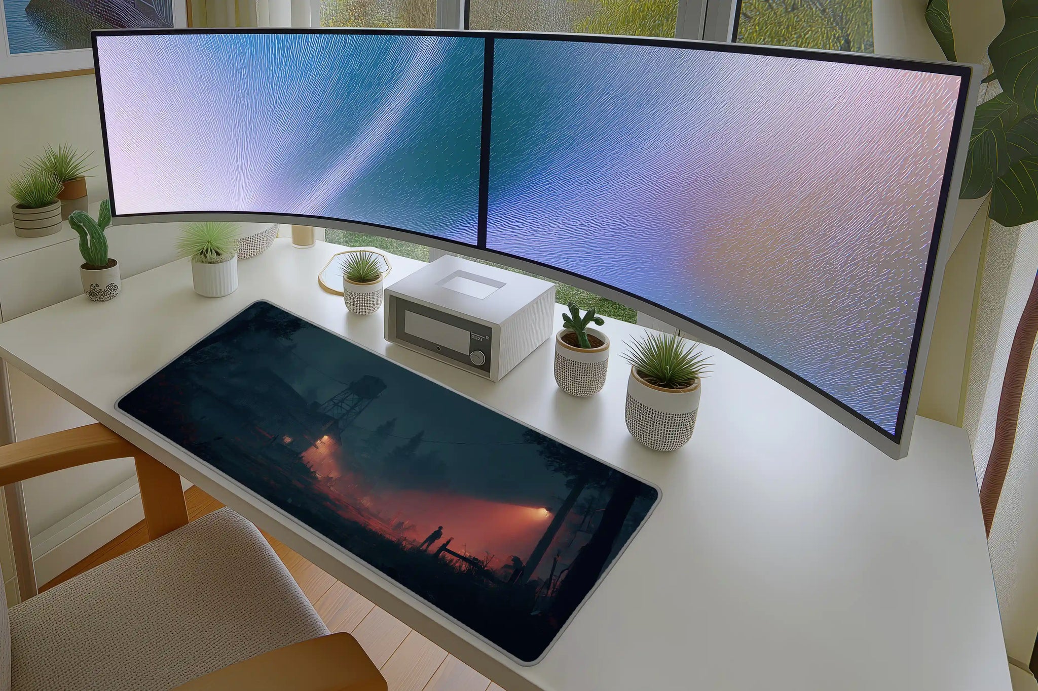 Dystopian Forest Outpost Mousepad – Moody Sci-Fi Art Print