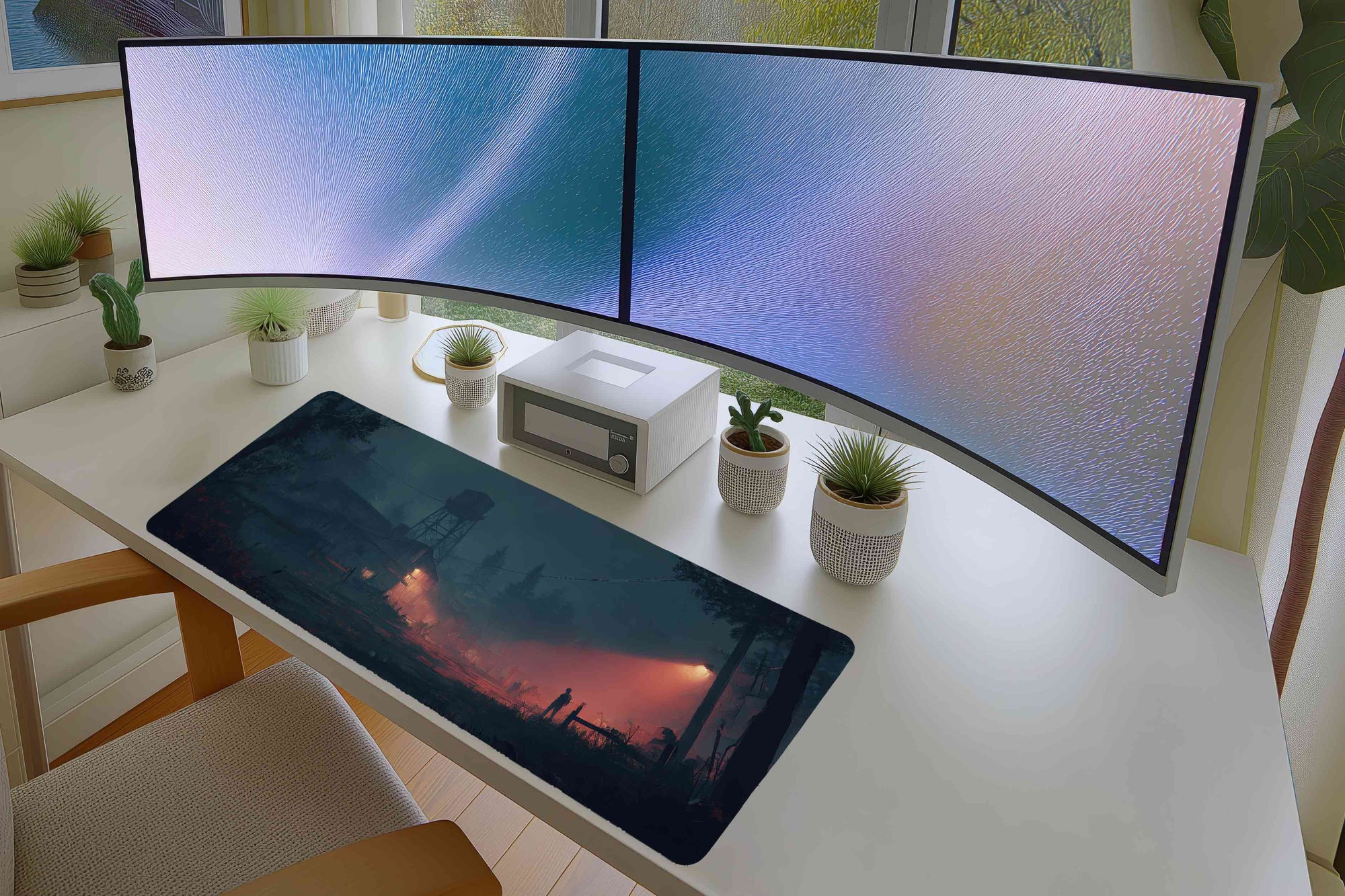Dystopian Forest Outpost Mousepad – Moody Sci-Fi Art Print