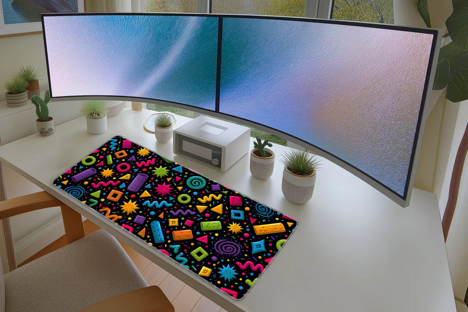 Retro Memphis Pattern – Geometric desk mat artwork and product view