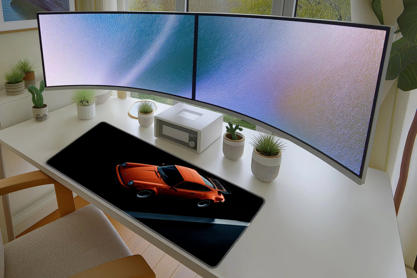 Classic Orange Sports Car Mousepad – Racing Gaming Desk Mat