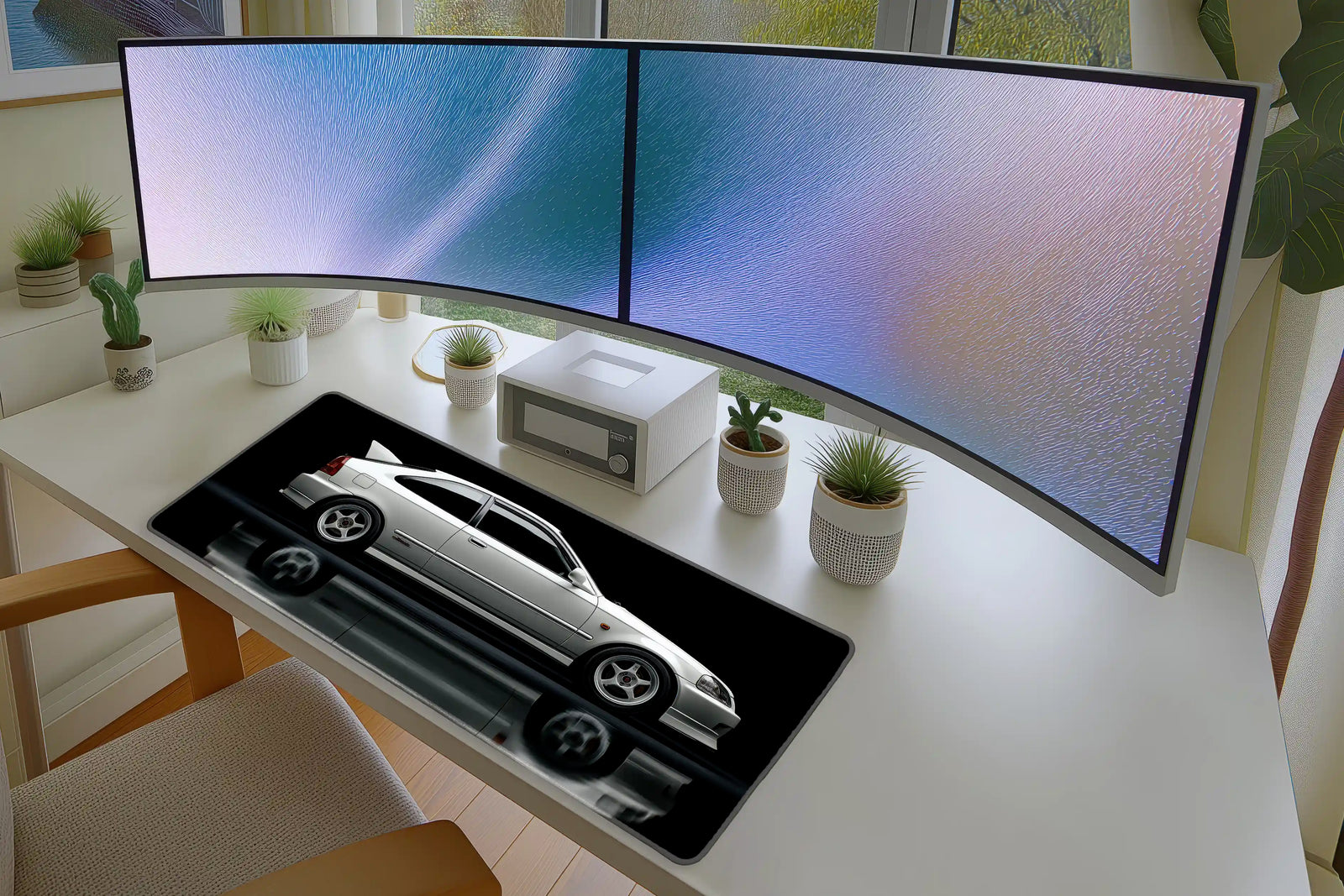 JDM Tuner Car Mousepad – White Racing Gaming Desk Mat
