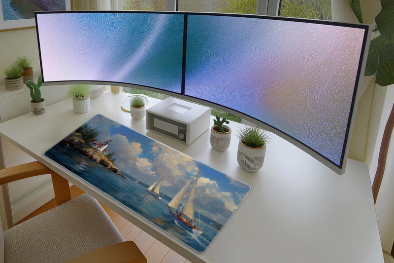 Coastal Lighthouse & Sailboats Mousepad – Ocean Breeze Art