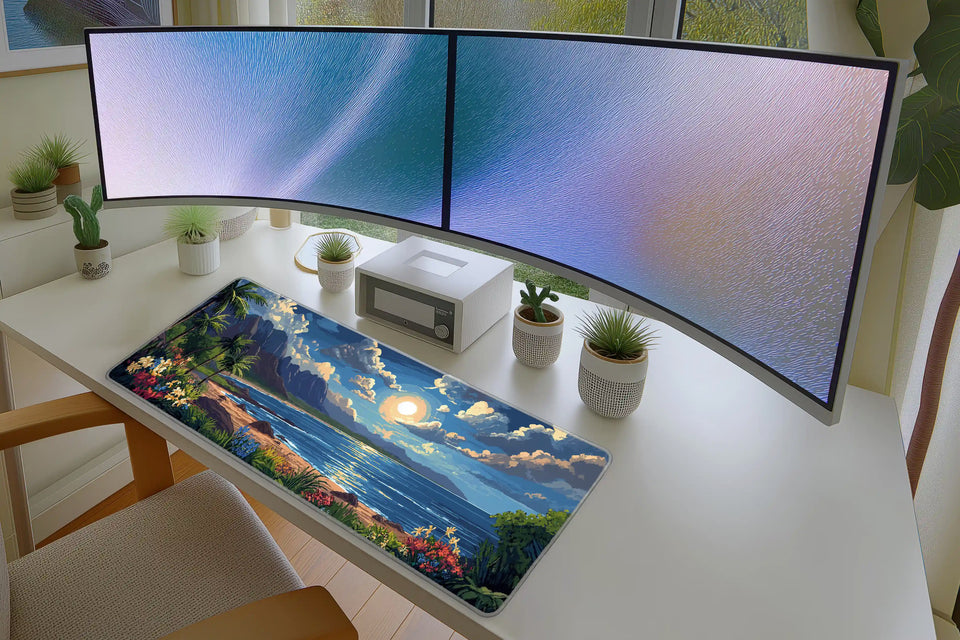 Pixel Beach Sunrise Mousepad – Coastal Retro Vibes