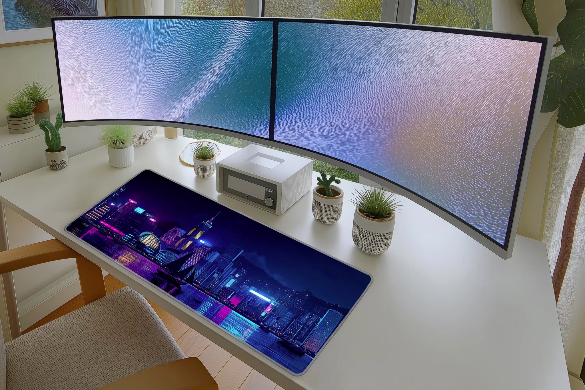 Neon Hongkong Cityscape Mousepad – Futuristic Night Skyline Art