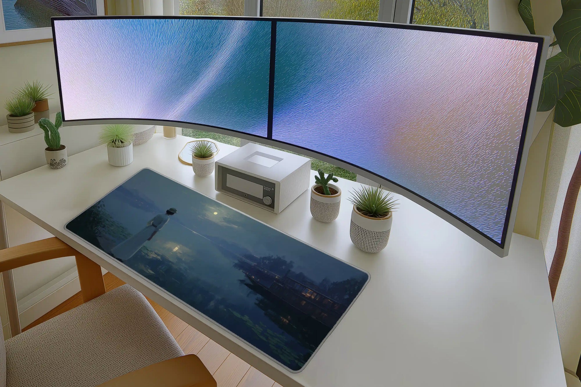 Moonlit Lakeside Mousepad – Serene Night Aesthetic Desk Mat
