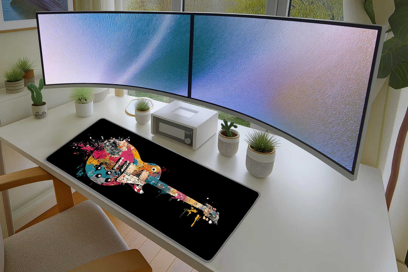 Color Splash Guitar Mousepad – Abstract Music Art