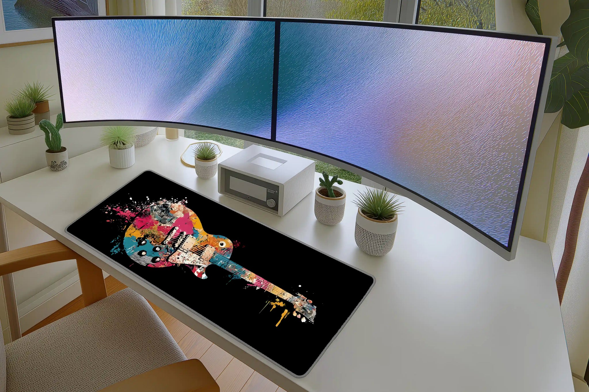 Color Splash Guitar Mousepad – Abstract Music Art