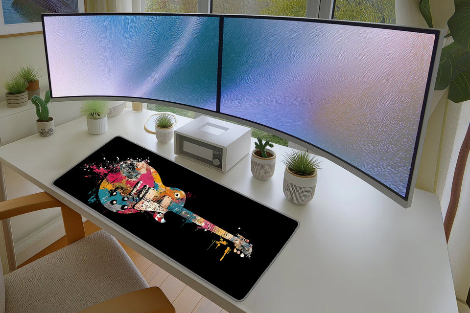 Color Splash Guitar Mousepad – Abstract Music Art