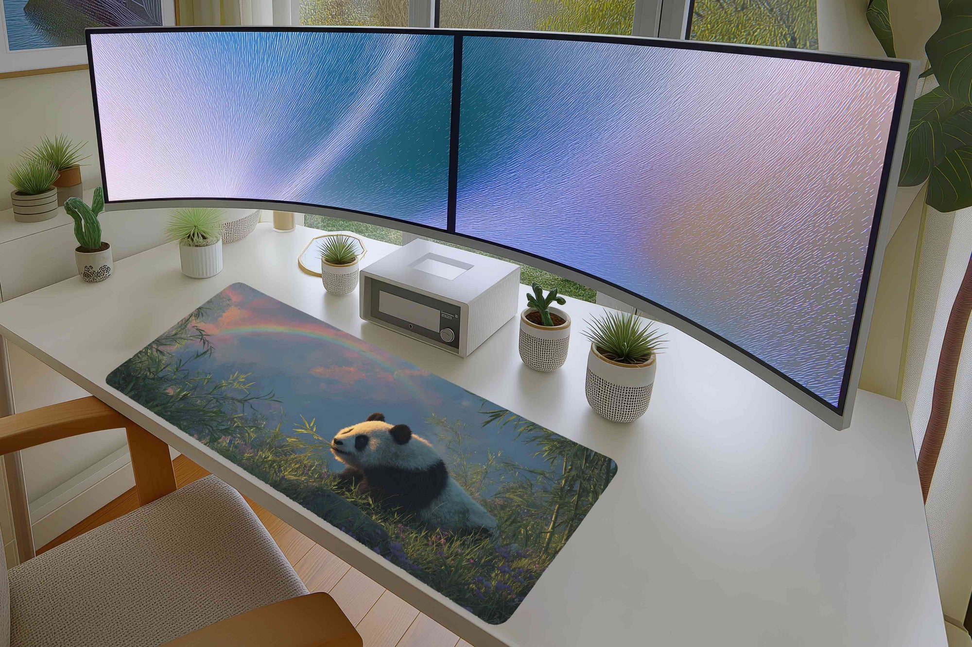 Panda Rainbow Forest Mousepad – Cute Wildlife Art Design