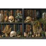 Dark Academia Skull Desk Mat | Owl Library artwork on an extended desk mat with dark academia skull design