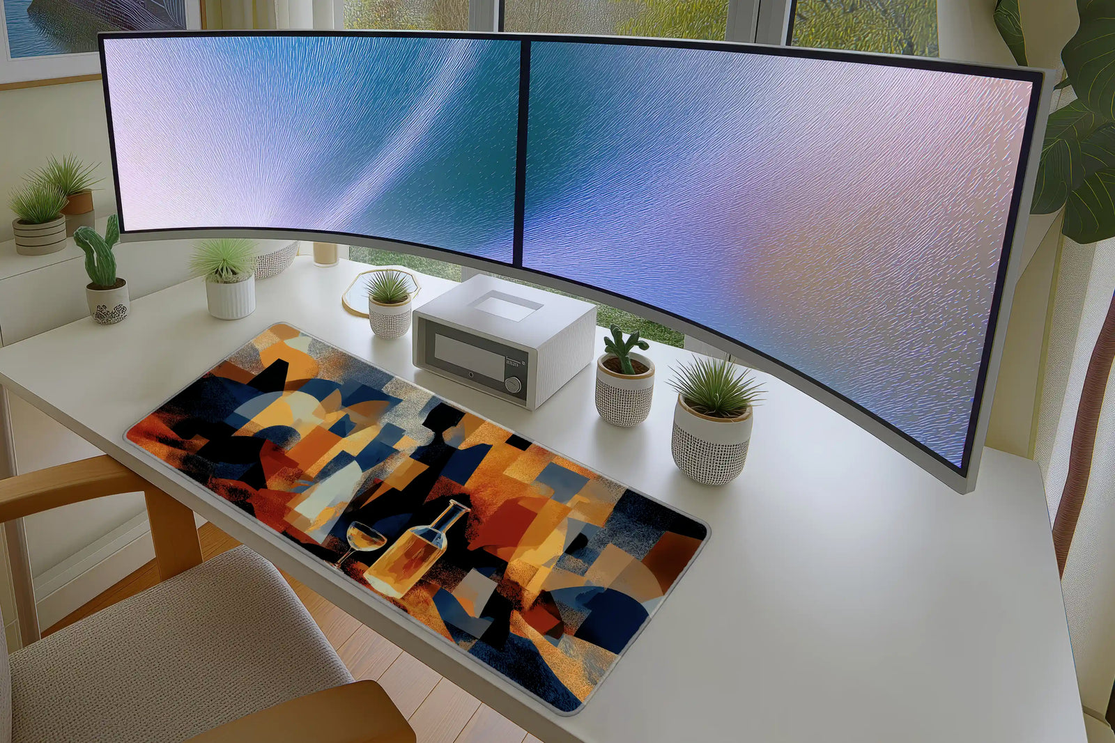 Abstract Wine & Glass Mousepad – Modern Geometric Art Print