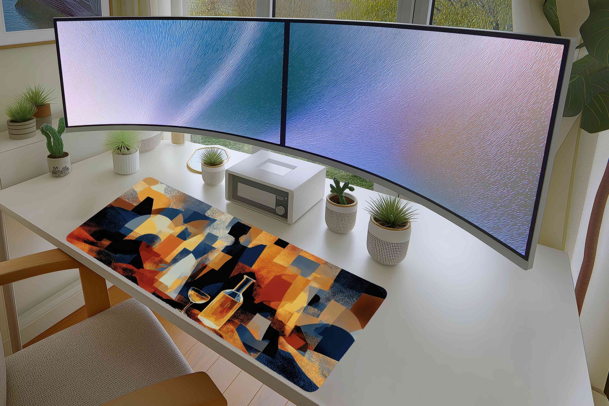Abstract Wine & Glass Mousepad – Modern Geometric Art Print