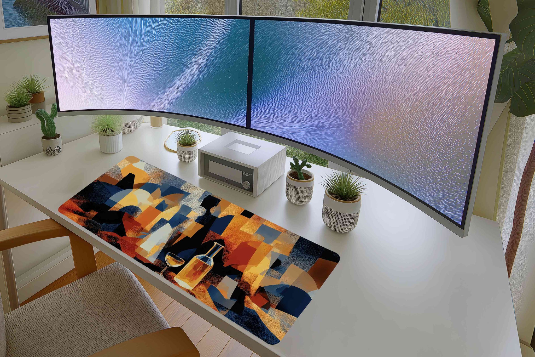 Abstract Wine & Glass Mousepad – Modern Geometric Art Print