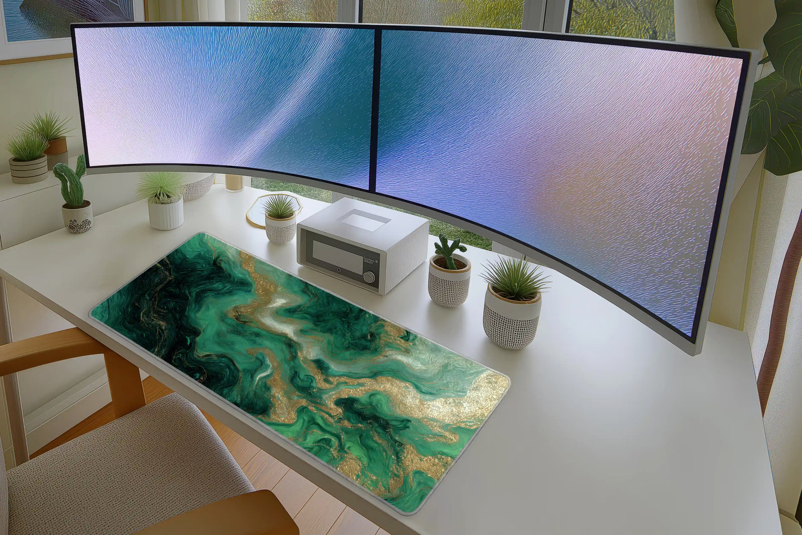Emerald Gold Marble Mousepad – Luxe Abstract Art Desk Mat