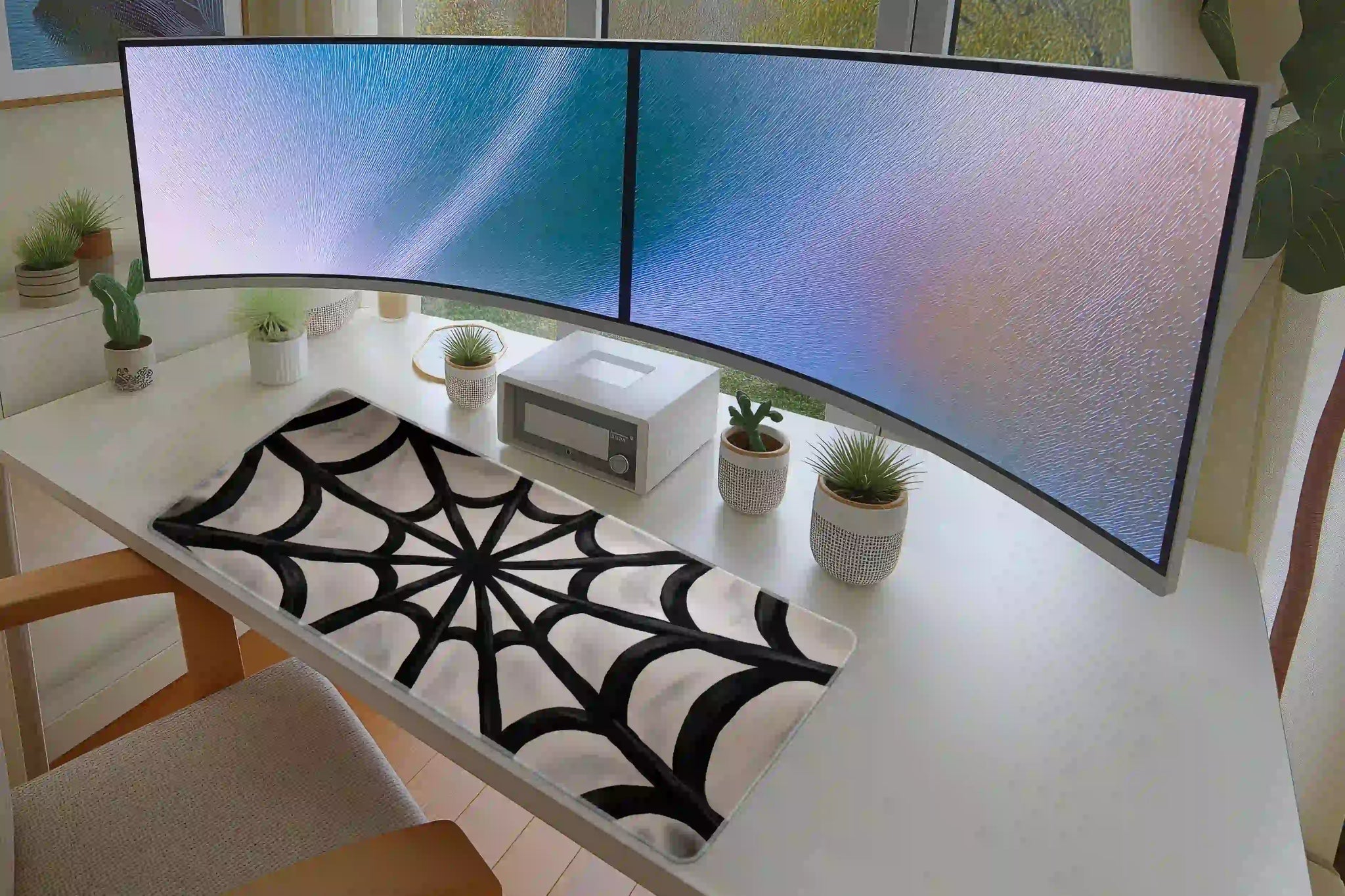 Black Spiderweb Minimalist Gothic Desk Mat