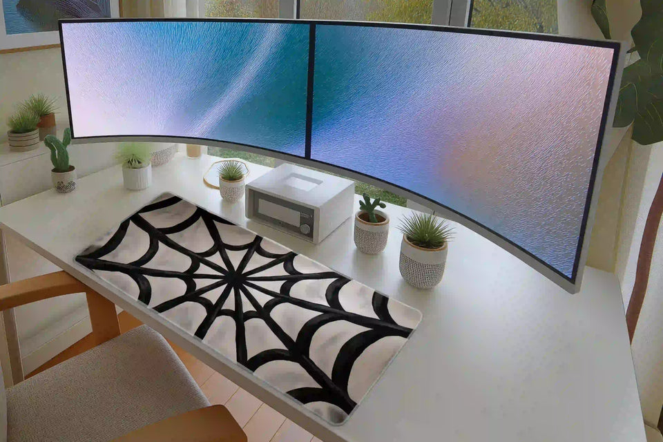Black Spiderweb Minimalist Gothic Desk Mat