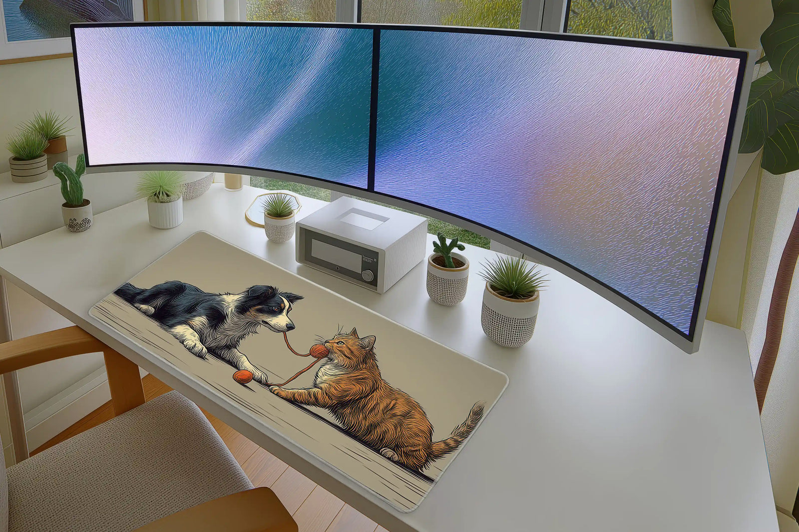 Cute Cat and Dog Yarn Art Mousepad – Whimsical Pet Design