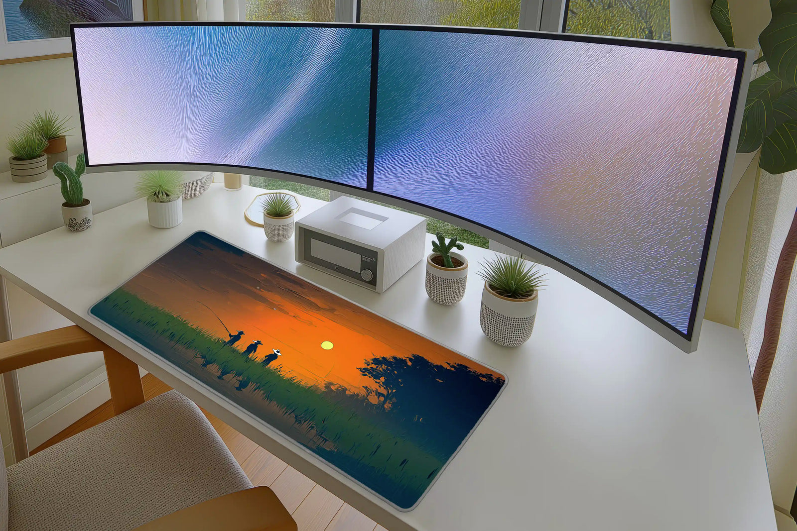 Sunset Fishing Mousepad – Tranquil Silhouette Landscape