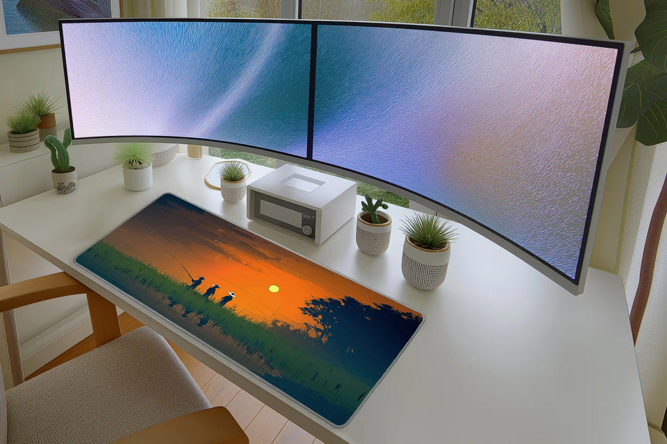 Sunset Fishing Mousepad – Tranquil Silhouette Landscape