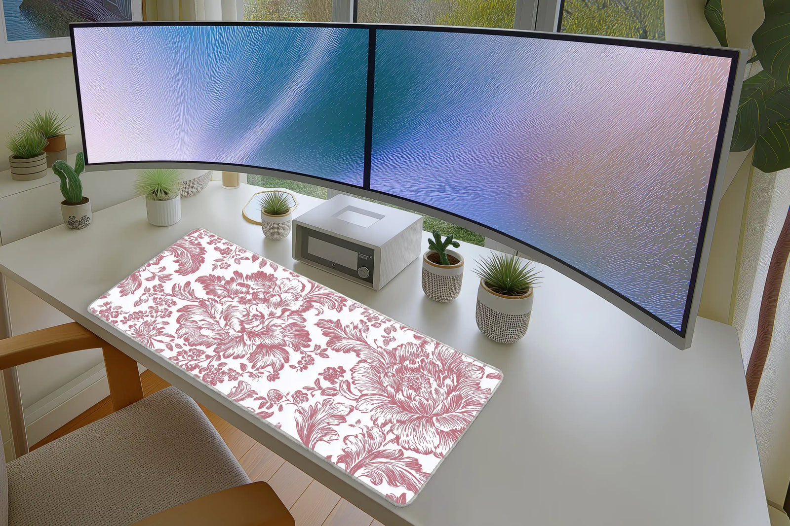 Shabby Chic Pink Damask Mousepad – Vintage Ornate Pattern