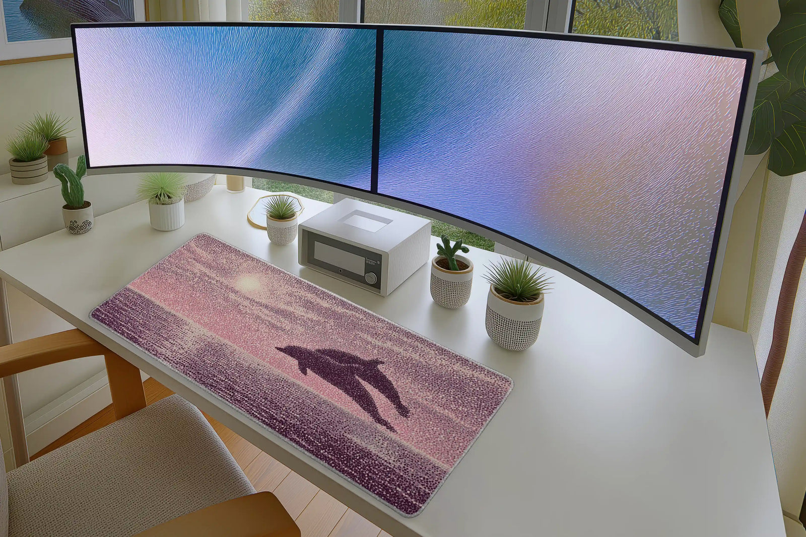Pink Sunset Dolphins Art Mousepad