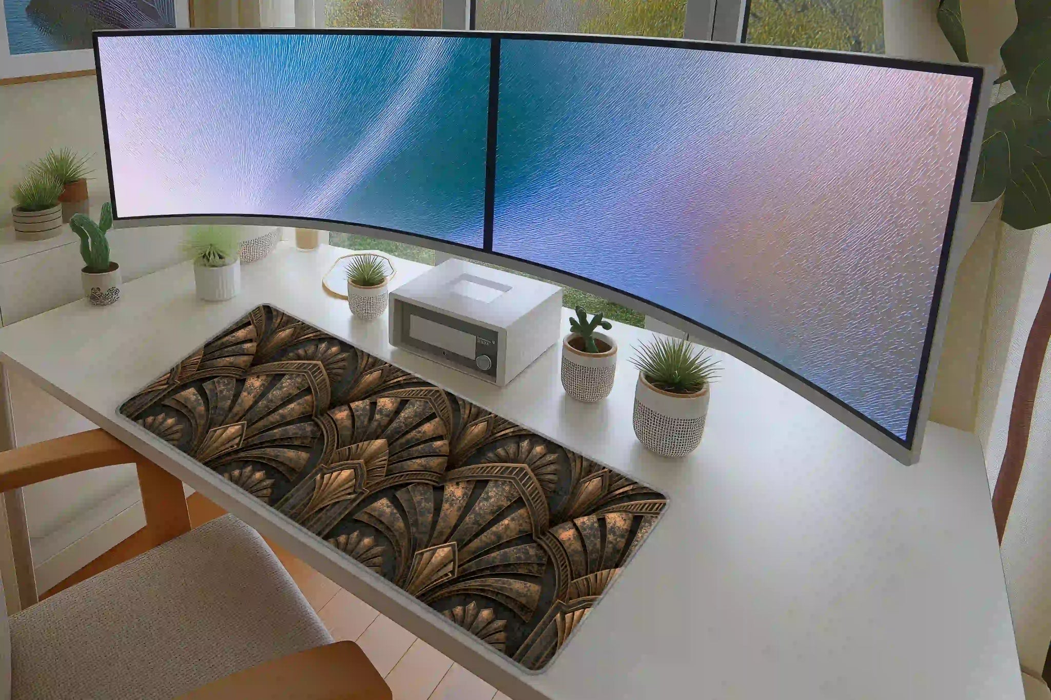 Black and Bronze Art Deco Fan Pattern Desk Mat