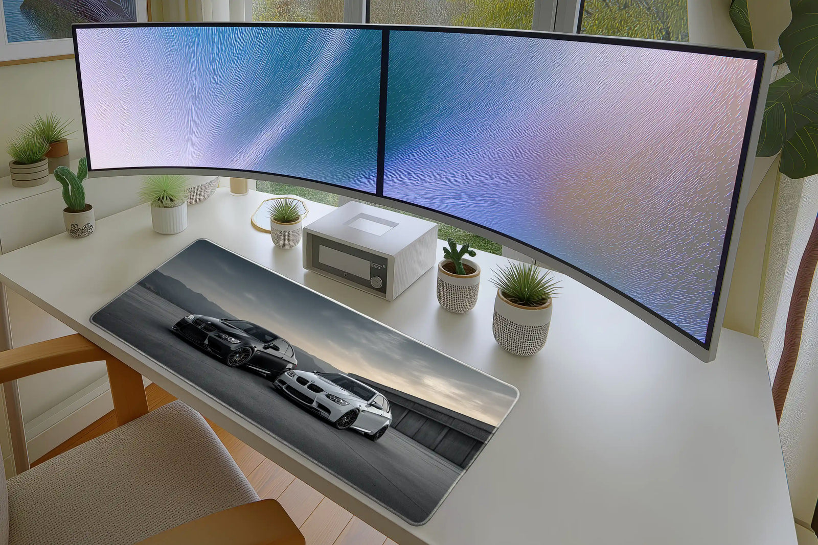 Black and White Sports Car Gaming Mousepad