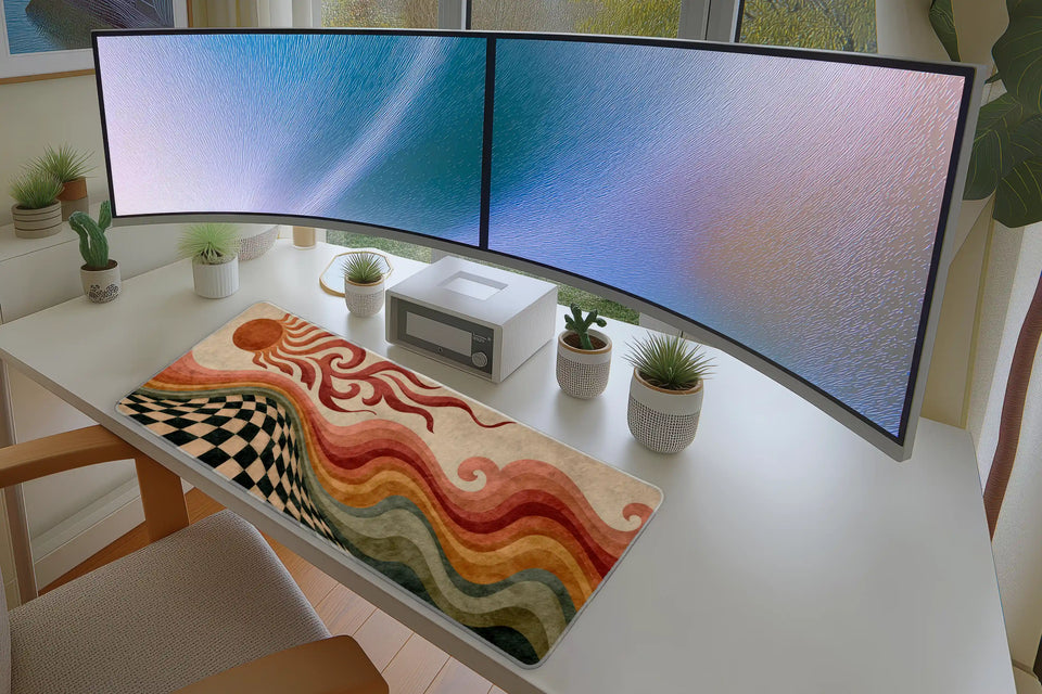 Retro Psychedelic Desert – Groovy Wave desk mat artwork and product view