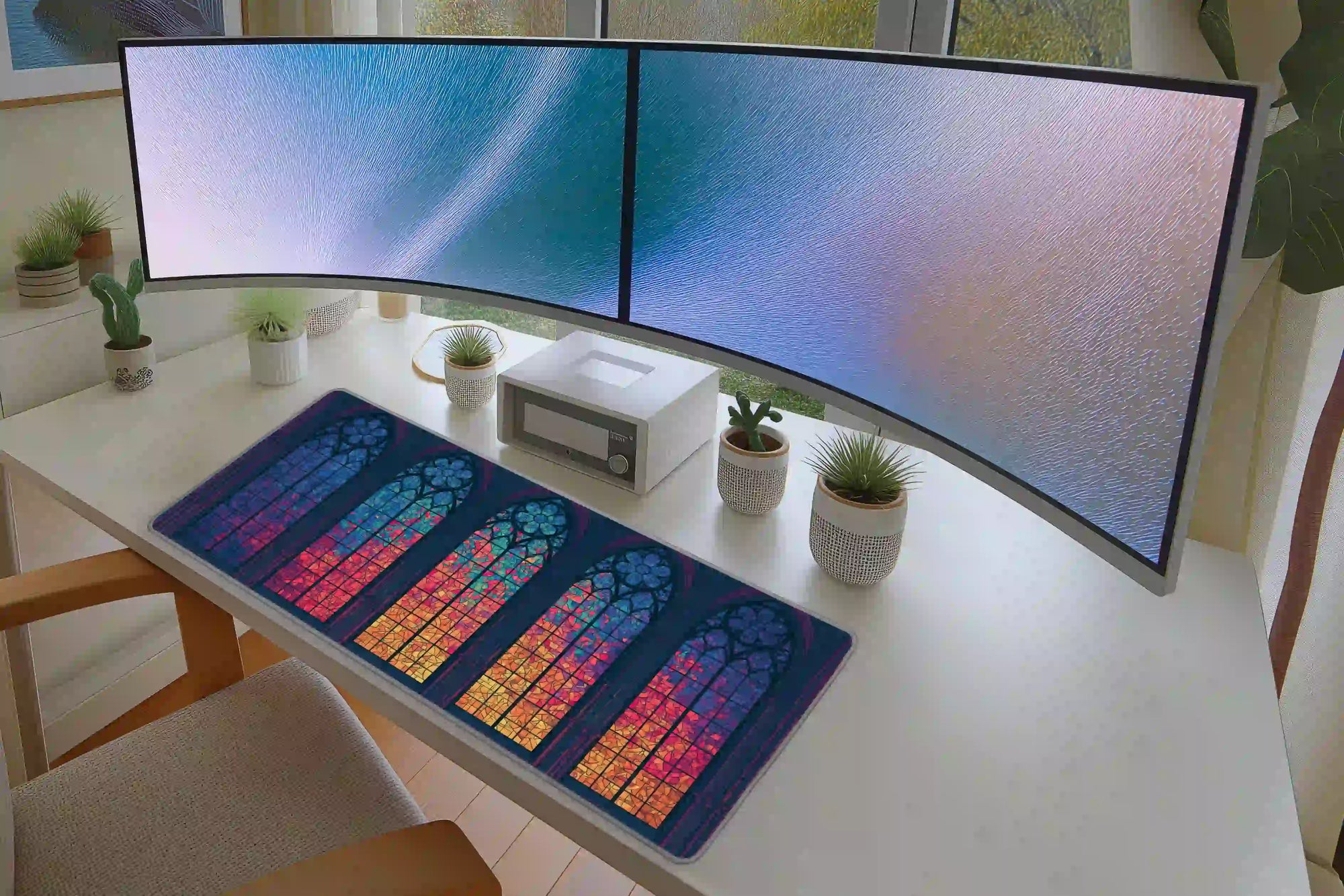 Colorful Gothic Stained Glass Cathedral Desk Mat