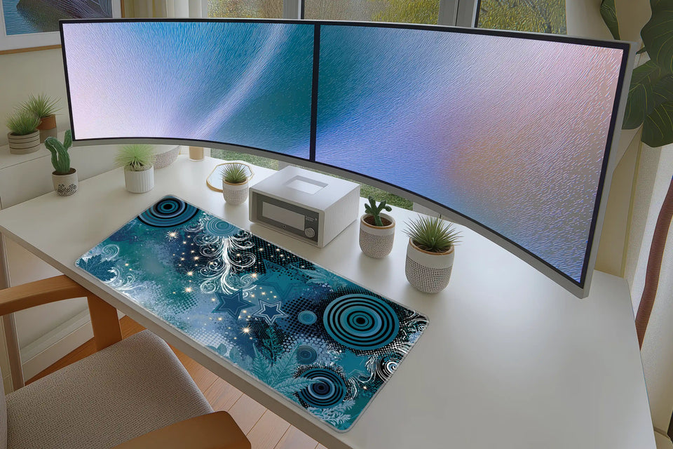 Y2K Blue Starburst – Retro Aesthetic desk mat artwork and product view