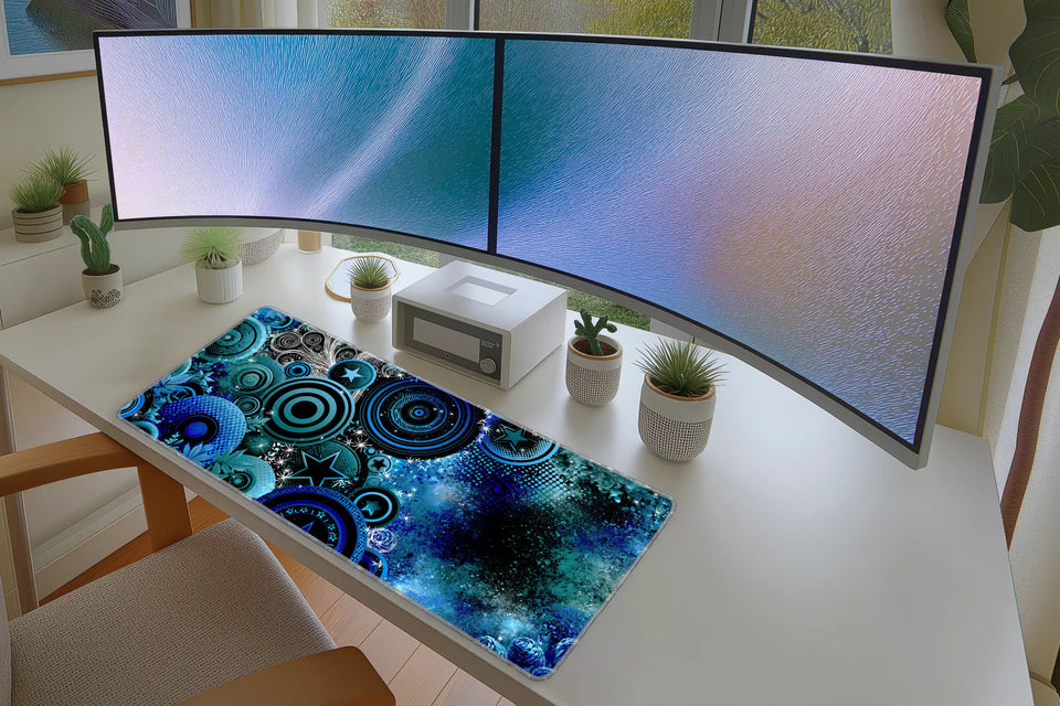 Y2K Blue Pop Art – Retro Aesthetic desk mat artwork and product view