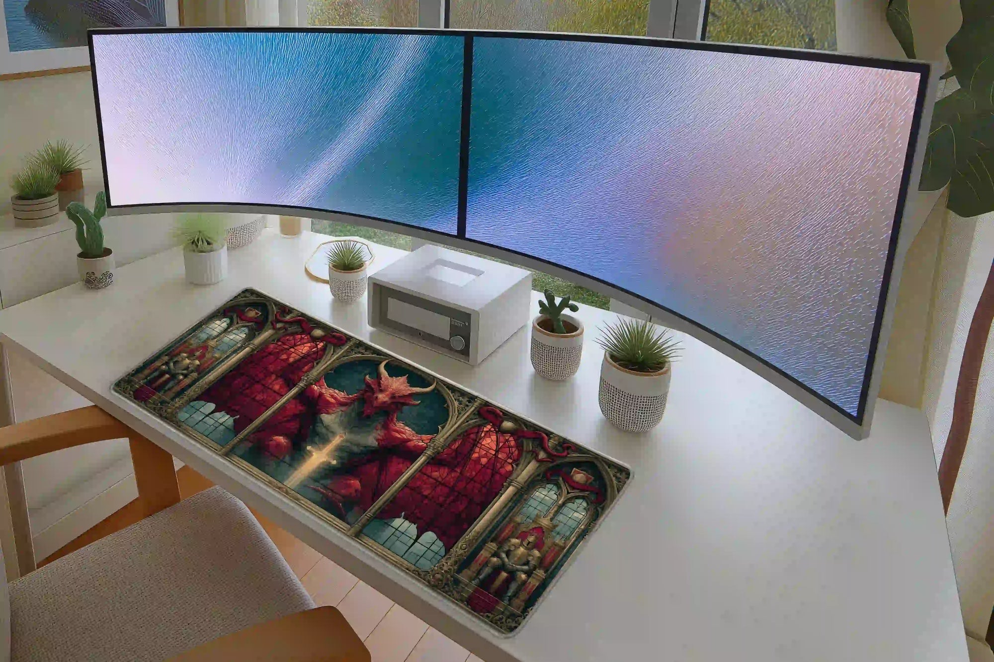 Red Dragon Throne Dark Medieval Fantasy Desk Mat