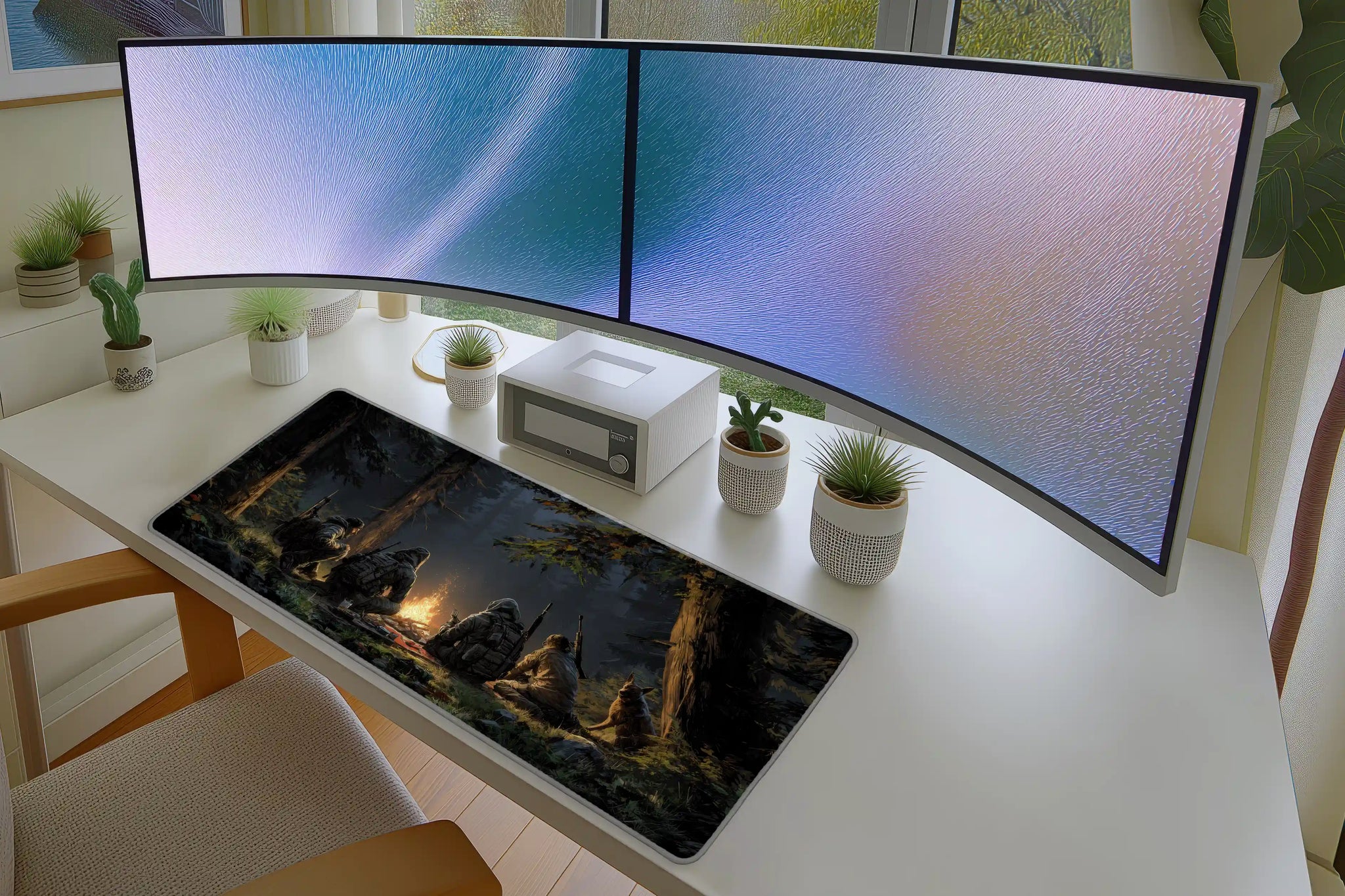 Tactical Forest Campfire Mousepad – Night Ops Survival Scene