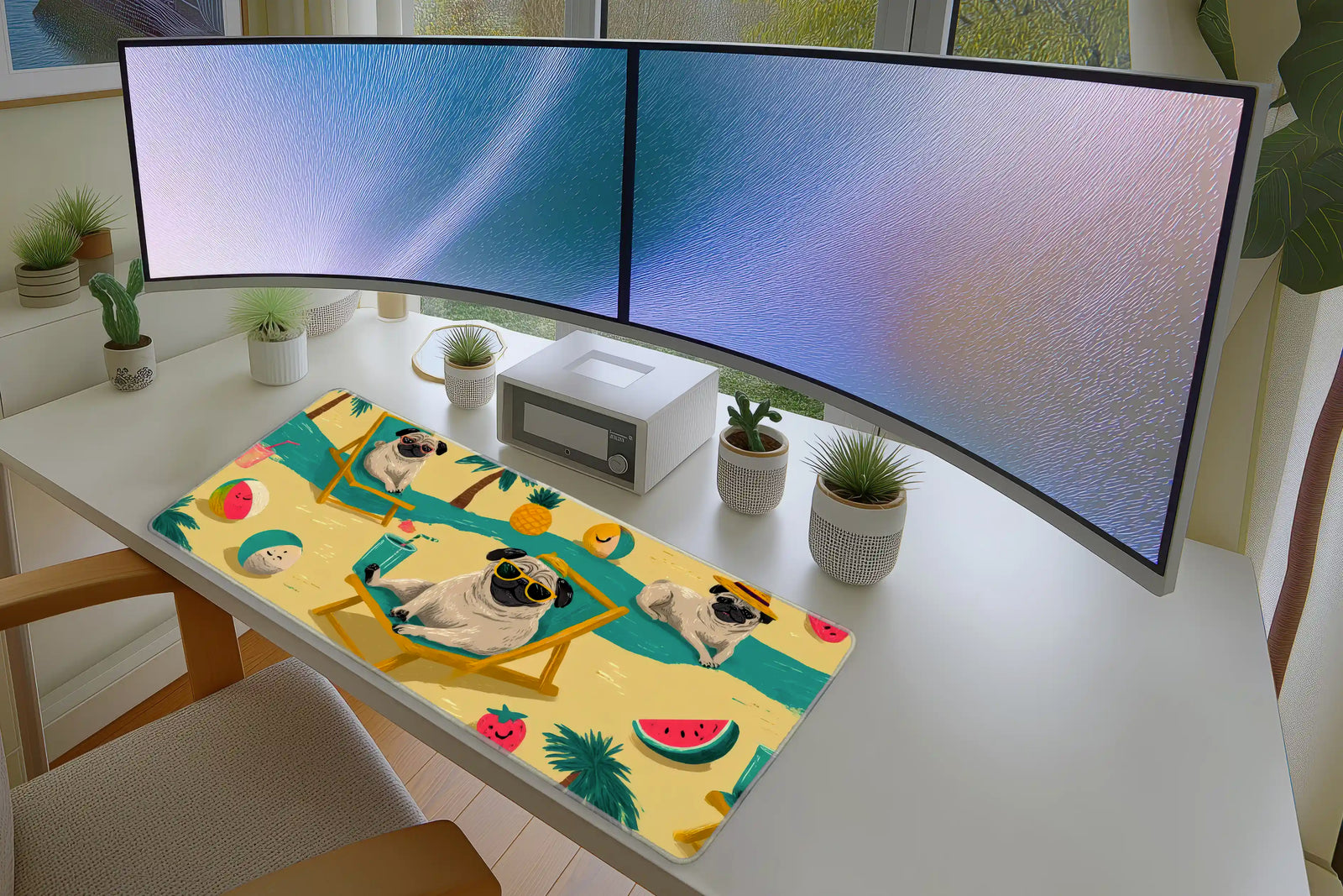 Cool Pug Beach Vibes Mousepad – Fun Summer Dog Illustration