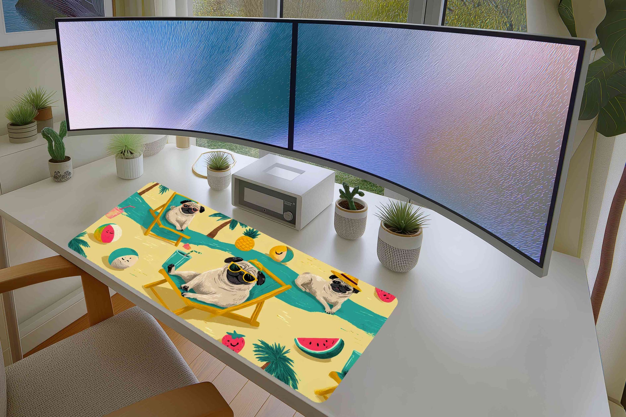 Cool Pug Beach Vibes Mousepad – Fun Summer Dog Illustration