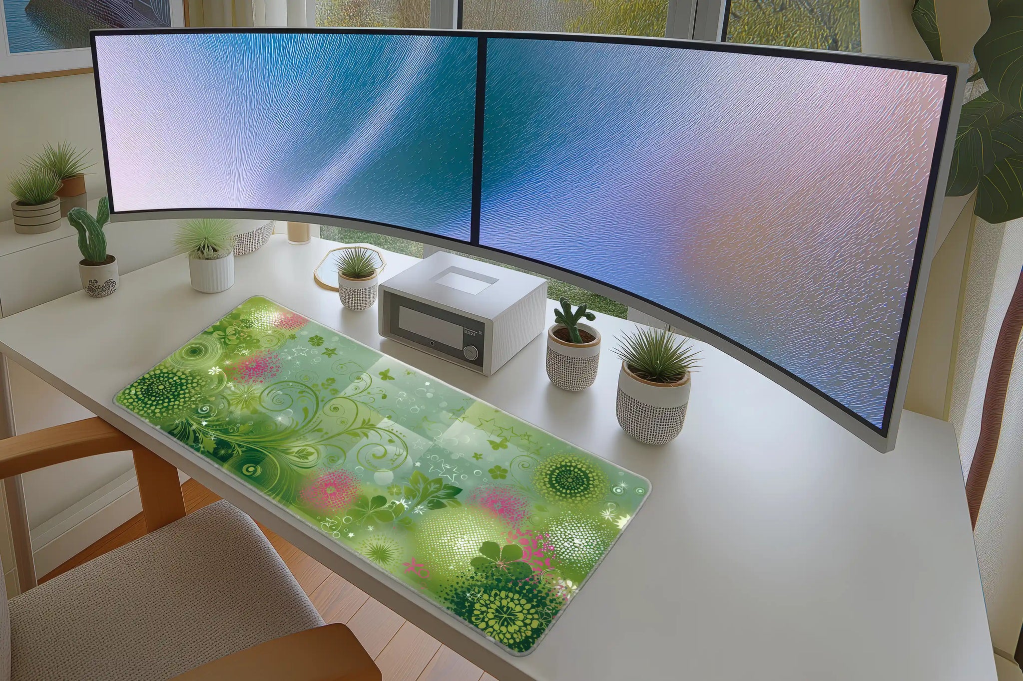 Y2K Floral Dream desk mat wide surface for a keyboard and mouse layout