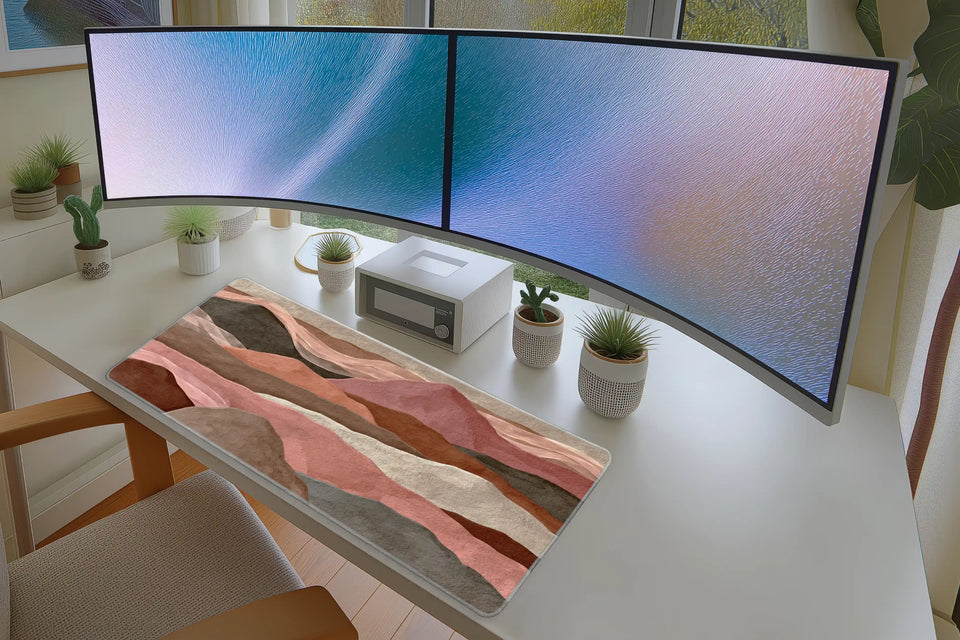 Boho Watercolor Mountains – Neutral desk mat artwork and product view