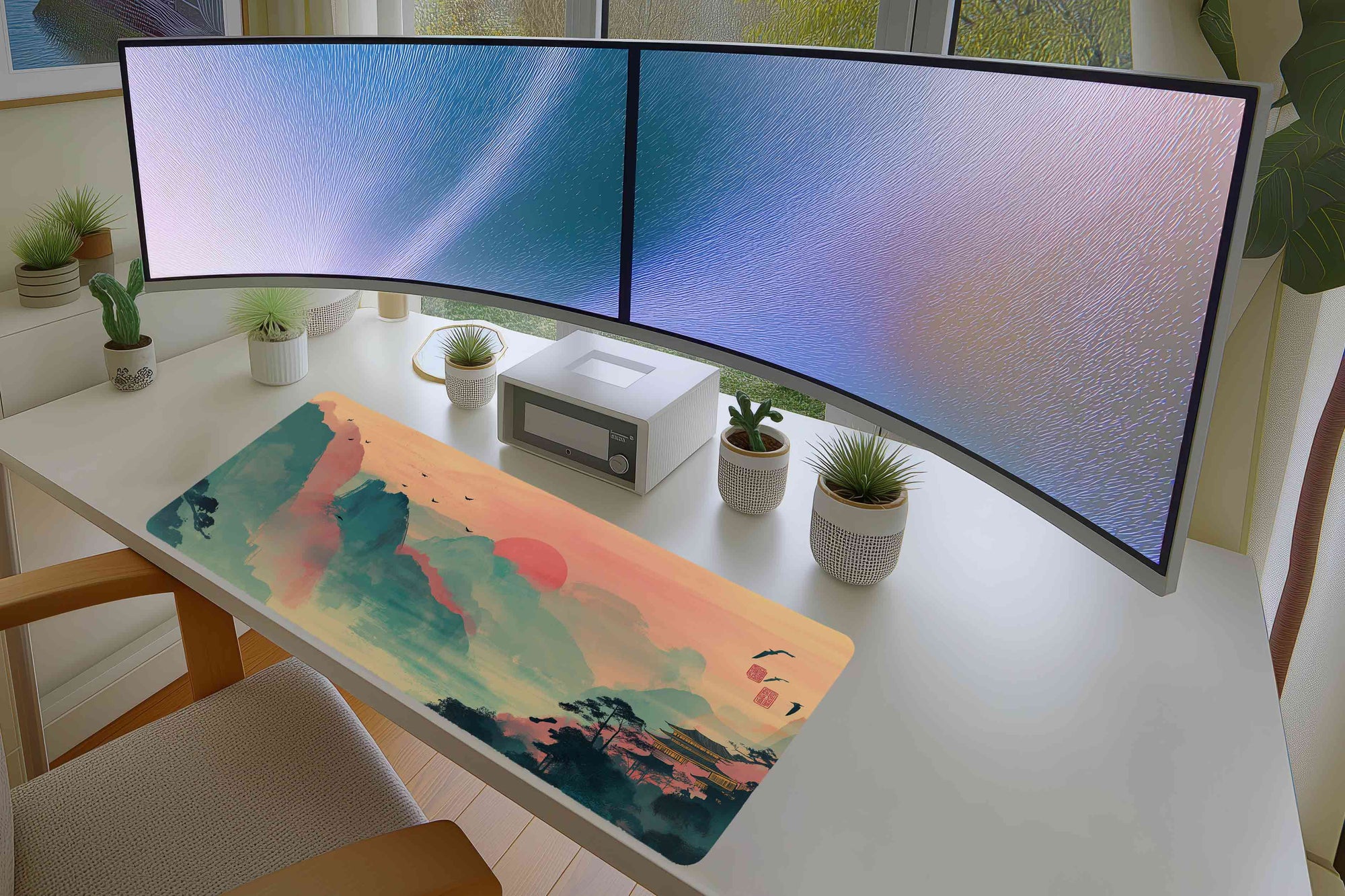 Zen Landscape Mousepad – Misty Mountains & Pagoda Art