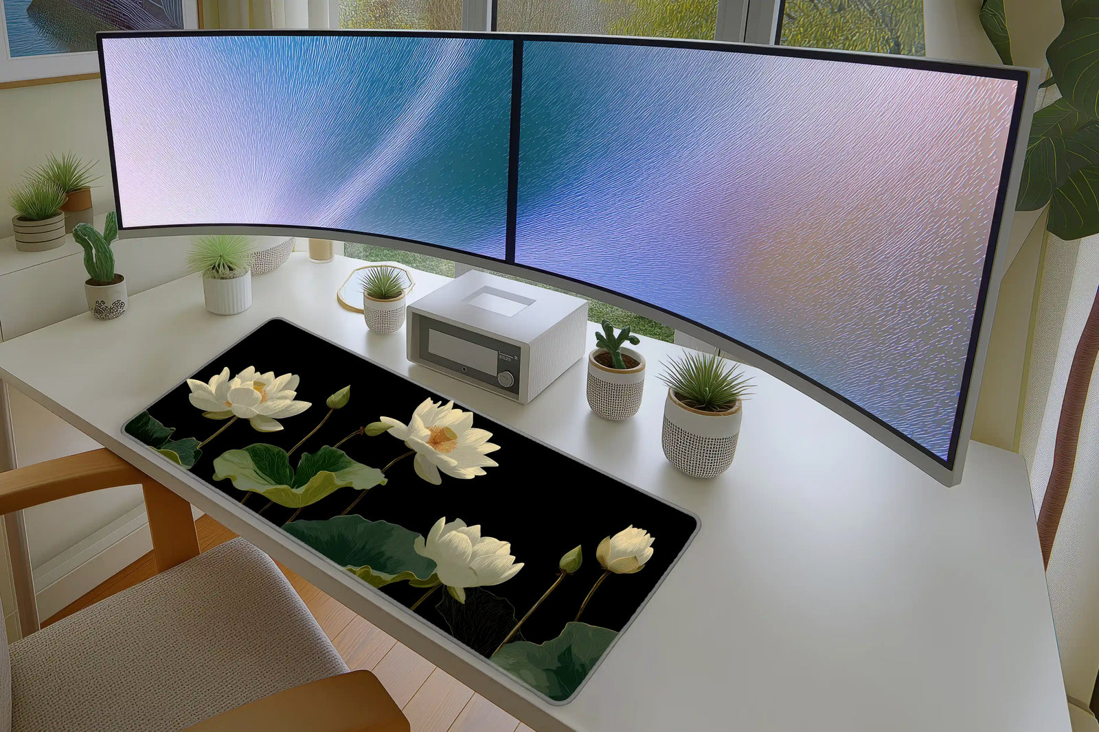 Elegant White Lotus Botanical Mousepad