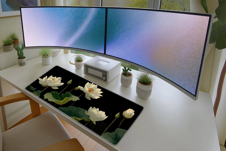 Elegant White Lotus Botanical Mousepad