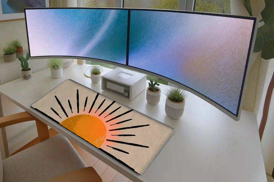 Minimalist Orange Sunrise Abstract Retro Desk Mat