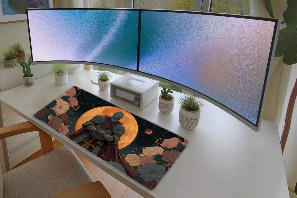 Medieval Knight Floral Moon Dark Fantasy Desk Mat