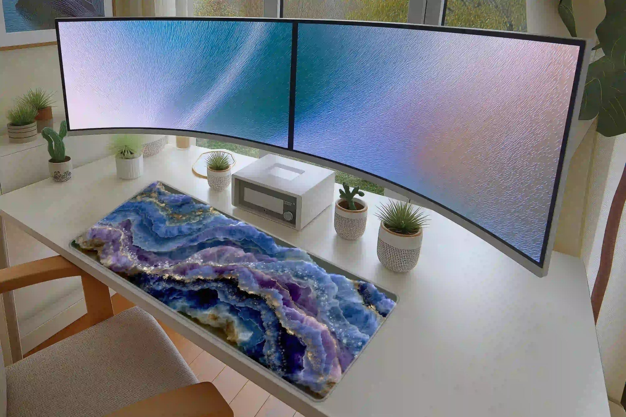Blue Purple Agate Geode Crystal Abstract Desk Mat