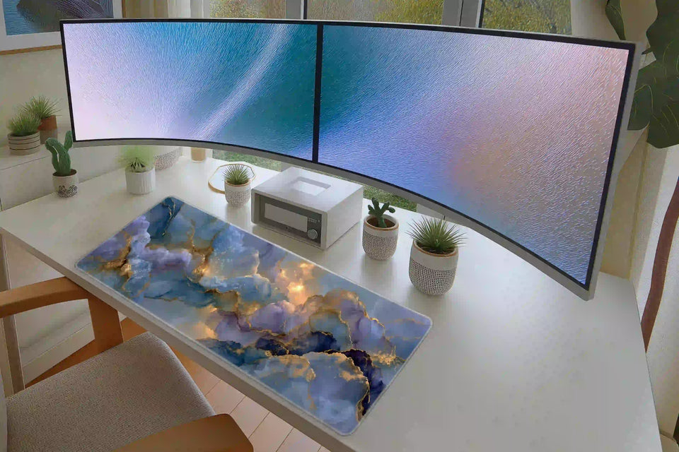 Blue and Gold Marble Abstract Luxury Desk Mat