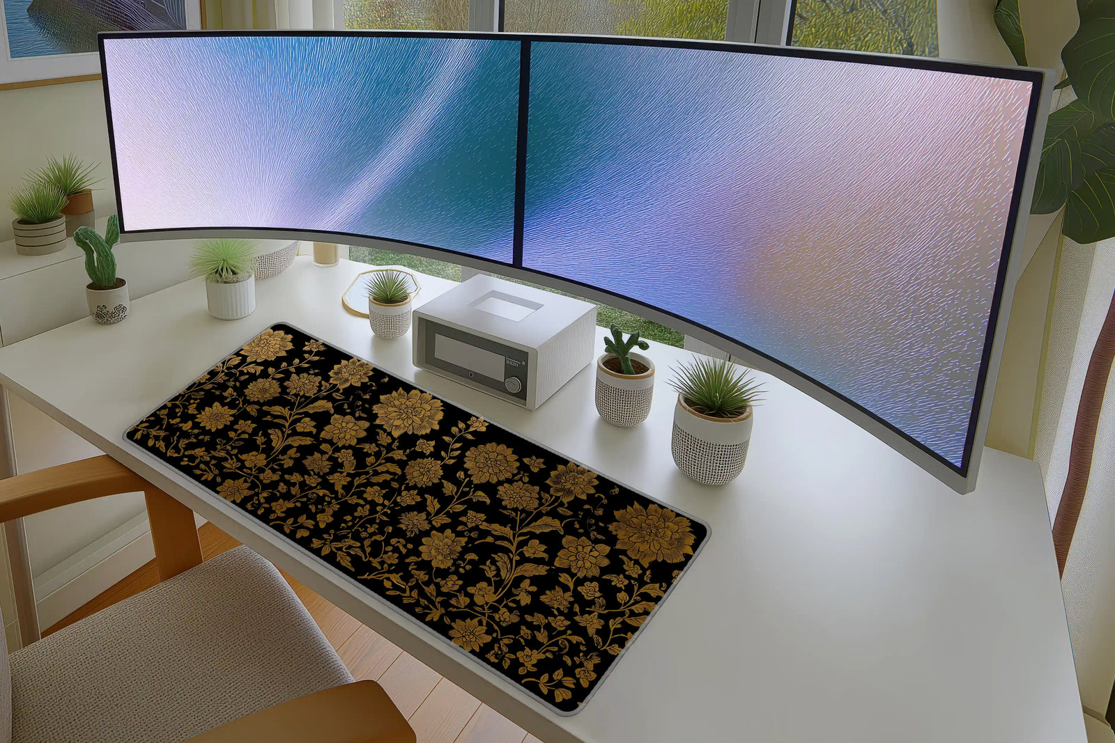 Elegant Gold Floral Pattern Mousepad – Luxe Black Background
