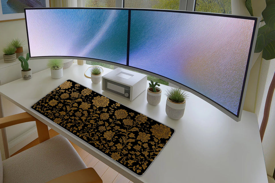 Elegant Gold Floral Pattern Mousepad – Luxe Black Background