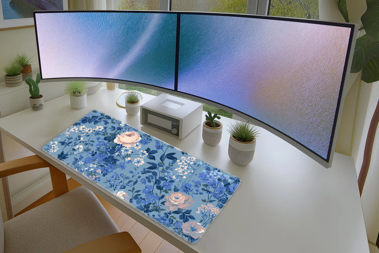 Blue Floral Mousepad – Soft Vintage Rose & Bloom Pattern