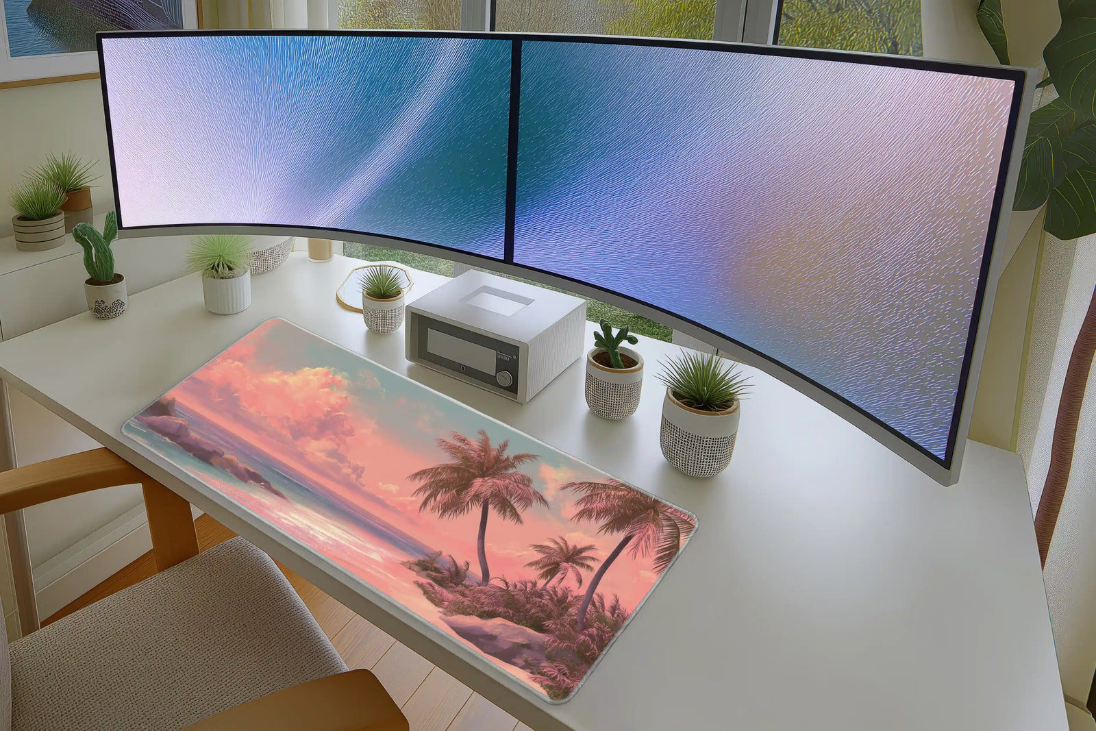 Pink Tropical Sunset Beach Mousepad